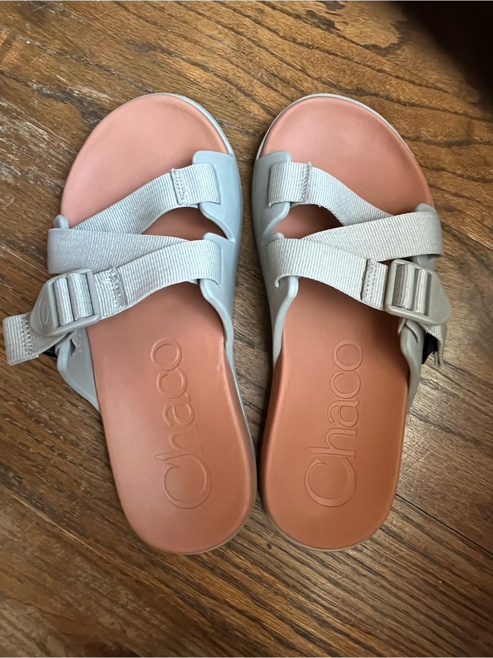 Chaco Gray Adjustable Strap Sport Slide Sandals Coral Footbed Women’s 9